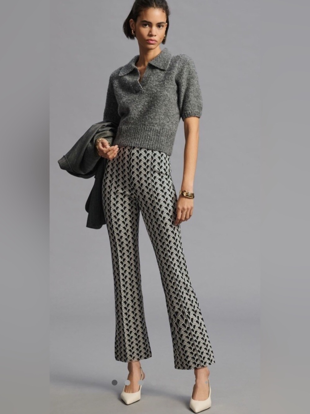 Anthropologie Maeve The Margot Flare Pants Black & White XS Run larger